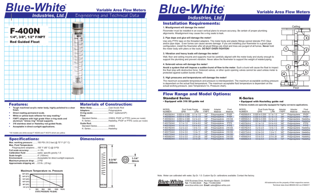 FLOWMETER F-400 SERIES [BLUEWHITE]